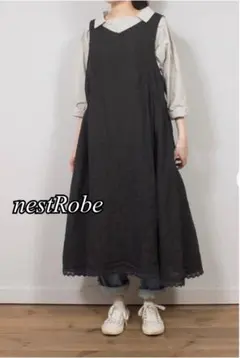 美品●nestRobe ネストローブ　リネンレース付きワンピース 定価2.64万