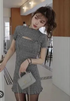 ダーリッチ darich リボンシャーリングギンガムミニワンピース BLK F