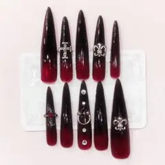 ♡現品♡ 地雷 量産型 平成女児 ネイルチップ スーパーロング 黒 赤