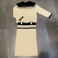 rady ニットセットアップ 胸元あき ベージュ ブラック ラインデザイン