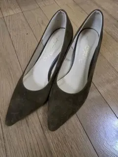 オリーブグリーン スエード ハイヒール