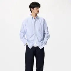 【値下げ】UNIQLO オックスフォードシャツ　長袖　ブルー　ストライプ　M