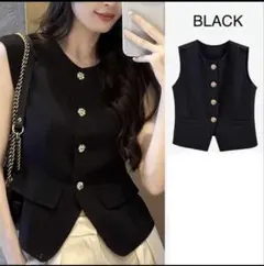 タンクトップ ノースリーブ 半袖 レディース 黒 秋 ワイドパンツ ジレ ベスト