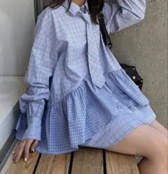 CIAOPANIC ネクタイ付きティアードチュニックシャツワンピース