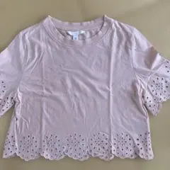 H&M ピンク 刺繍入り半袖Tシャツ XS