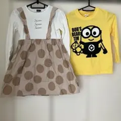 ドット柄ワンピースとミニオン長袖Tシャツセット