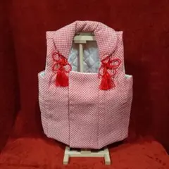 桃色地赤糸鹿の子柄の被布着スタンド付