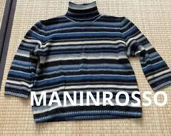 青系　ストライプタートルネック ニット セーターMANINROSSO