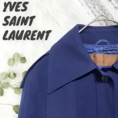 美品✨イヴサンローラン【S】ステンカラーロングコート ネイビー ヴィンテージ希少