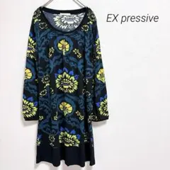 EX pressive 長袖チュニック　フラワーデザイン　花柄　鮮やか　上品