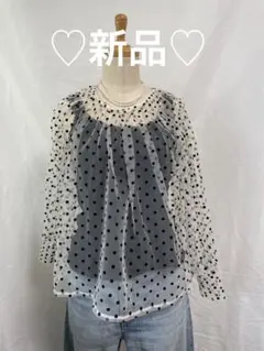 ♡新品♡ シースルー白・黒ドット長袖ブラウス