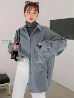フランネルオーバーサイズシャツ グレー フリーサイズ