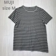 MUJI 無印良品 コットン ボーダー Tシャツ M グレー