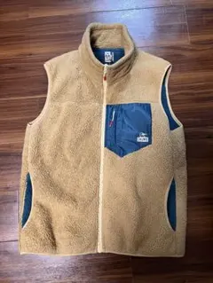 CHUMS フリースジップアップベスト ベージュ/ネイビー