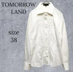 【トゥモローランド】長袖ワイシャツ フリル ストライプ ホワイト 38 M 上品