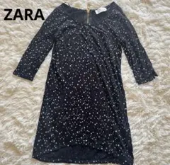 ZARA 星柄 ブラック ミニワンピース チュニック　七分袖