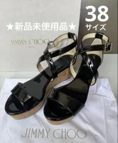★新品未使用品　ジミーチュウ　アイコンロゴメタル 黒　パテントカーフ　サイズ38のサムネイル