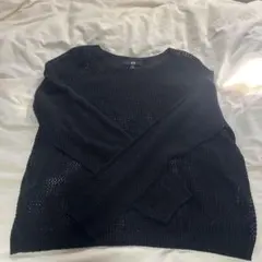 メッシュ編み ブラック ニットセーター XXL