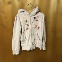 メゾピアノ 立体花刺繍 ボアフードパーカー130