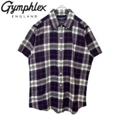 Gymphlex コットンチェック柄シャツ 半袖 ロゴ刺繍/ネイビー/14のサムネイル