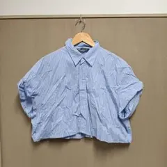 ザラ ZARA ストライプポプリンクロップドシャツ【L】