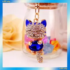 超人気新品★招き猫(小)★宝石(青)★願いを叶える★キーホルダー★バッグチャーム