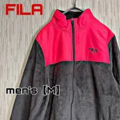 C1025【FILA】ジップアップボアジャケット【M】レッド×ブラック