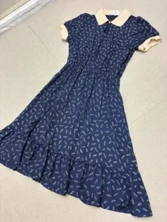 （L03617）LANVIN en Blue ランバン　羽根　ワンピース　38のサムネイル