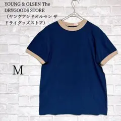 ヤングアンドオルセン リンガーTシャツ ネイビー×ベージュ 日本製 綿100%のサムネイル