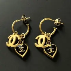 CHANEL シャネル ハート ココ スイングピアス 02P ゴールド×ブラック