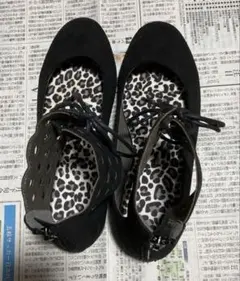ブラックフラットシューズ レオパード柄