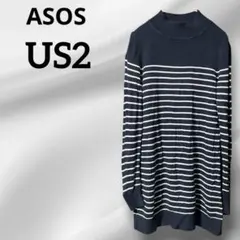 ASOS エイソス ボーダー ハイネック ニットワンピース チュニック 紺 白のサムネイル
