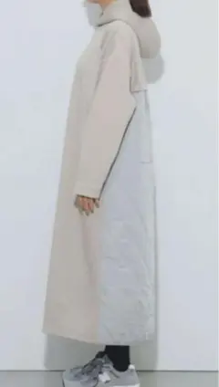 フード付きキルティングロングワンピース