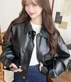 moment+ 2WAYカラーショート丈フェイクレザーブルゾン ブラック