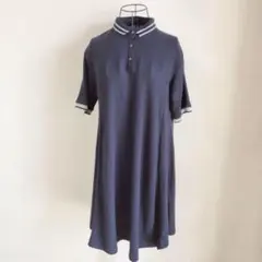 フランセーズ◇ポロシャツワンピース ワッフル素材 ライン入 半袖 フレア L