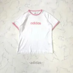 adidas/半袖Tシャツ/L/白/ロゴ/リンガー/カジュアル/スポーツ