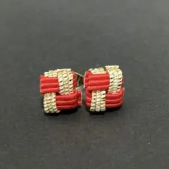水引ピアス 赤×ゴールド 市松模様 叶結び ハンドメイドアクセサリー