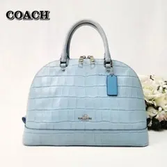 美品レアカラー☆COACH☆クロコ柄型押しレザー/ラウンドハンドバッグ