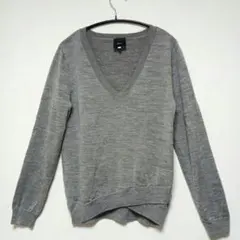 Vネック　セーター　ウール　グレー　S
