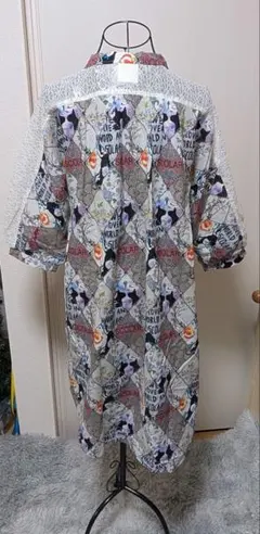 Scolari Mサイズ 綿 総柄 カラフルパッチワーク7分袖シャツ