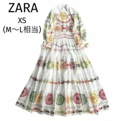 【新品タグ付き】ZARA ザラ 刺繍 ロングワンピース ホワイト 白 XS