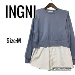 イング　INGNI シャツ　【M】　青　Uネック　厚手　レイヤード　長袖のサムネイル
