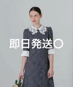 LEJA 花柄レースカラースパンコール刺繍Aラインフレアドレスワンピース