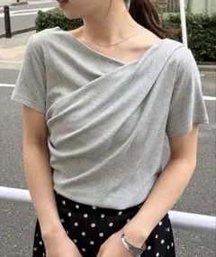 RANAN 2WAYドレープオフショルリブＴシャツ グレーのサムネイル