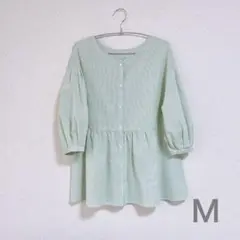 【美品】GLOBAL WORK◆リネン◆チュニック七分袖◆ピンストライプ◆M