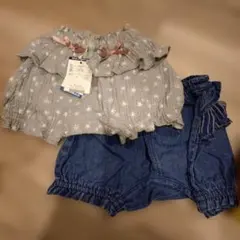 BREEZE☆フリル付き半ズボンセット（グレー・デニム）