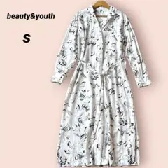 beauty&youth シャツワンピース　ロングワンピース　花柄　アイボリー