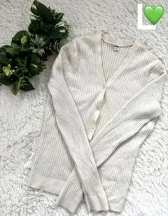 UNIQLO❤️エクストラファインメリノリブショートカーディガン長袖Ｌオフホワイト