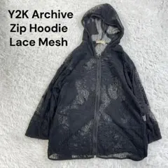 Y2K Archive Lace Mesh Zip Hoodie Gothic