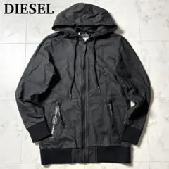 良品 DIESEL レザー切替 ジップパーカー 羊革 腕ロゴ M相当 黒 DIESEL ディーゼル 異素材 切り替え ジップアップ パーカー 袖 羊革